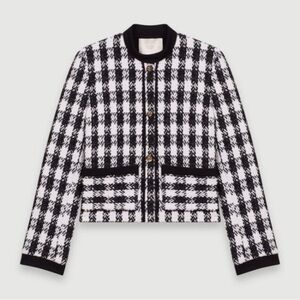 Maje Vicky Houndstooth Cotton-blend Tweed Jacket